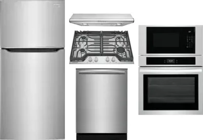 5 Piece Package Includes Refrigerator, Cooktop, Wall Oven, Hood And Dishwasher