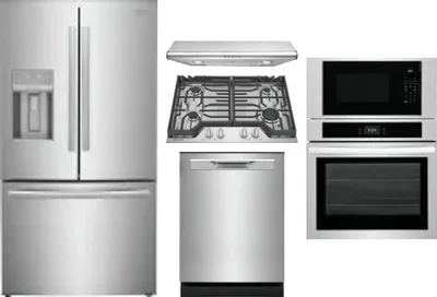 5 Piece Package Includes Refrigerator, Cooktop, Wall Oven, Hood And Dishwasher