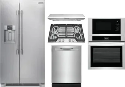 5 Piece Package Includes Refrigerator, Cooktop, Wall Oven, Hood And Dishwasher