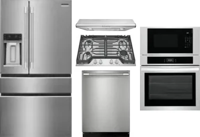 5 Piece Package Includes Refrigerator, Cooktop, Wall Oven, Hood And Dishwasher