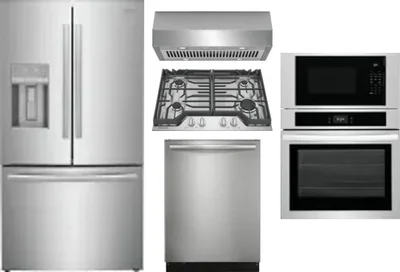 5 Piece Package Includes Refrigerator, Cooktop, Wall Oven, Hood And Dishwasher