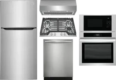 5 Piece Package Includes Refrigerator, Cooktop, Wall Oven, Hood And Dishwasher