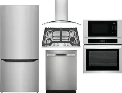5 Piece Package Includes Refrigerator, Cooktop, Wall Oven, Hood And Dishwasher