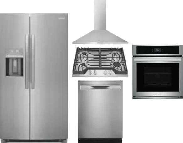 5 Piece Package Includes Refrigerator, Cooktop, Wall Oven, Hood And Dishwasher