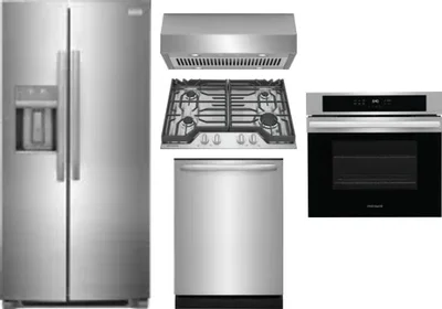 5 Piece Package Includes Refrigerator, Cooktop, Wall Oven, Hood And Dishwasher