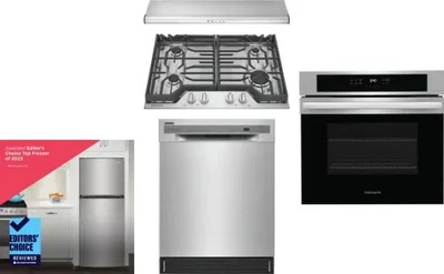 5 Piece Package Includes Refrigerator, Cooktop, Wall Oven, Hood And Dishwasher