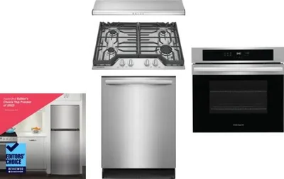 5 Piece Package Includes Refrigerator, Cooktop, Wall Oven, Hood And Dishwasher