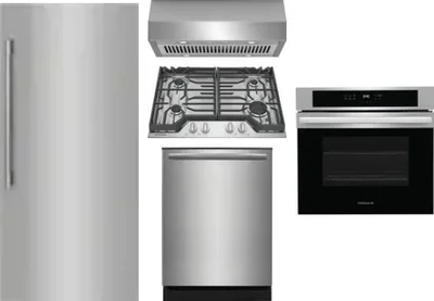 5 Piece Package Includes Refrigerator, Cooktop, Wall Oven, Hood And Dishwasher