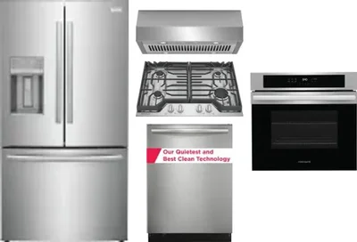 5 Piece Package Includes Refrigerator, Cooktop, Wall Oven, Hood And Dishwasher