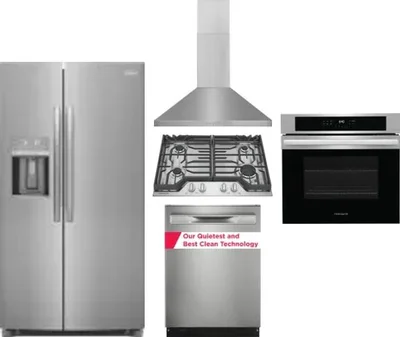 5 Piece Package Includes Refrigerator, Cooktop, Wall Oven, Hood And Dishwasher