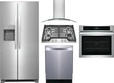5 Piece Package Includes Refrigerator, Cooktop, Wall Oven, Hood And Dishwasher