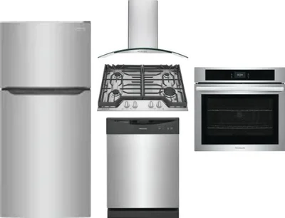 5 Piece Package Includes Refrigerator, Cooktop, Wall Oven, Hood And Dishwasher
