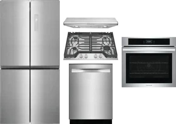 5 Piece Package Includes Refrigerator, Cooktop, Wall Oven, Hood And Dishwasher