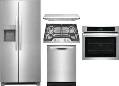 5 Piece Package Includes Refrigerator, Cooktop, Wall Oven, Hood And Dishwasher