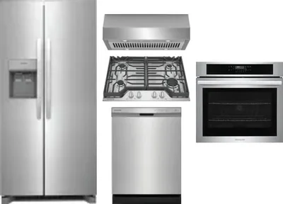 5 Piece Package Includes Refrigerator, Cooktop, Wall Oven, Hood And Dishwasher