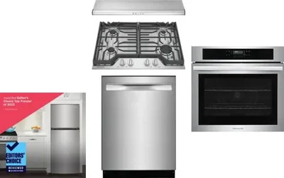 5 Piece Package Includes Refrigerator, Cooktop, Wall Oven, Hood And Dishwasher
