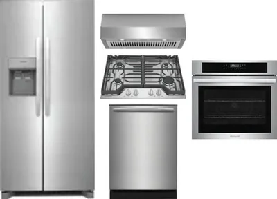 5 Piece Package Includes Refrigerator, Cooktop, Wall Oven, Hood And Dishwasher