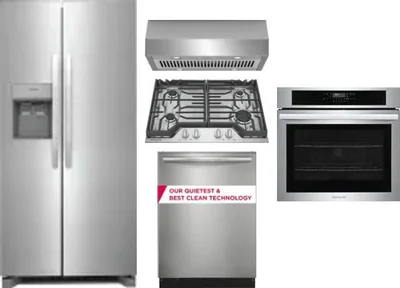 5 Piece Package Includes Refrigerator, Cooktop, Wall Oven, Hood And Dishwasher