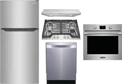 5 Piece Package Includes Refrigerator, Cooktop, Wall Oven, Hood And Dishwasher