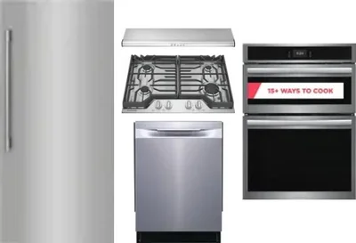 5 Piece Package Includes Refrigerator, Cooktop, Wall Oven, Hood And Dishwasher