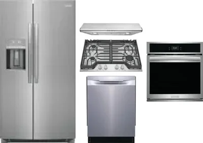 5 Piece Package Includes Refrigerator, Cooktop, Wall Oven, Hood And Dishwasher