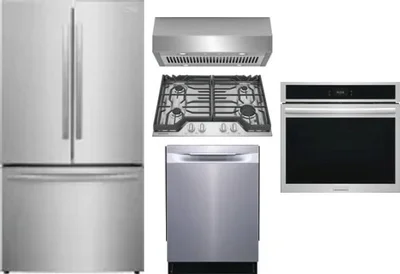 5 Piece Package Includes Refrigerator, Cooktop, Wall Oven, Hood And Dishwasher