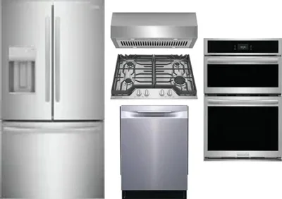 5 Piece Package Includes Refrigerator, Cooktop, Wall Oven, Hood And Dishwasher