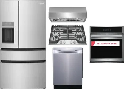 5 Piece Package Includes Refrigerator, Cooktop, Wall Oven, Hood And Dishwasher
