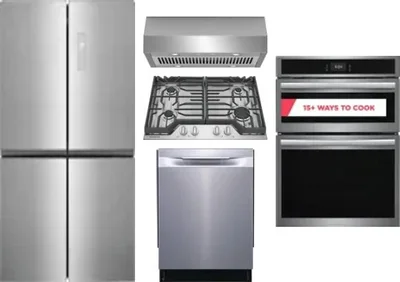 5 Piece Package Includes Refrigerator, Cooktop, Wall Oven, Hood And Dishwasher