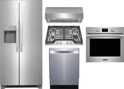 5 Piece Package Includes Refrigerator, Cooktop, Wall Oven, Hood And Dishwasher