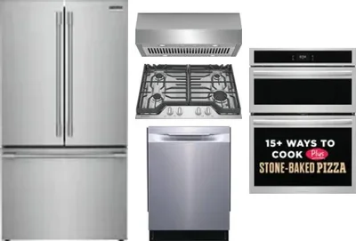 5 Piece Package Includes Refrigerator, Cooktop, Wall Oven, Hood And Dishwasher