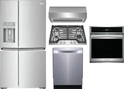 5 Piece Package Includes Refrigerator, Cooktop, Wall Oven, Hood And Dishwasher