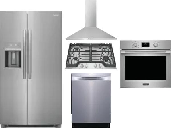 5 Piece Package Includes Refrigerator, Cooktop, Wall Oven, Hood And Dishwasher