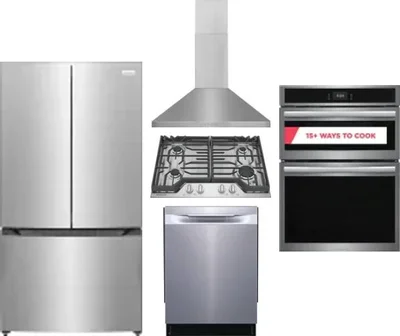 5 Piece Package Includes Refrigerator, Cooktop, Wall Oven, Hood And Dishwasher