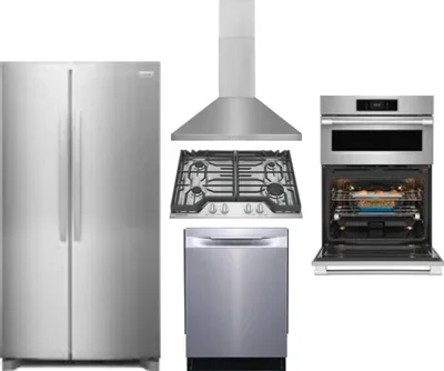5 Piece Package Includes Refrigerator, Cooktop, Wall Oven, Hood And Dishwasher