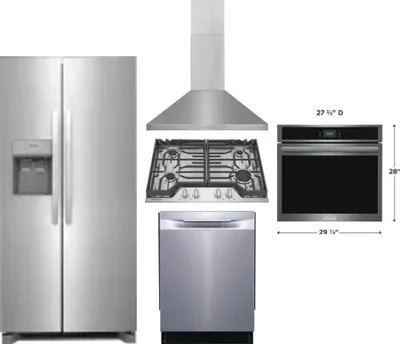 5 Piece Package Includes Refrigerator, Cooktop, Wall Oven, Hood And Dishwasher