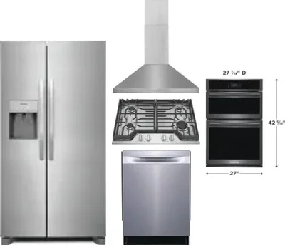 5 Piece Package Includes Refrigerator, Cooktop, Wall Oven, Hood And Dishwasher