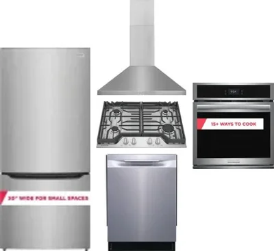 5 Piece Package Includes Refrigerator, Cooktop, Wall Oven, Hood And Dishwasher