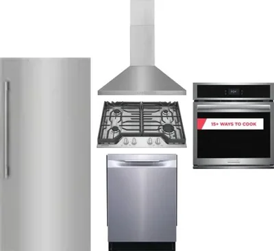 5 Piece Package Includes Refrigerator, Cooktop, Wall Oven, Hood And Dishwasher