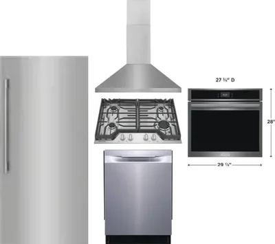5 Piece Package Includes Refrigerator, Cooktop, Wall Oven, Hood And Dishwasher