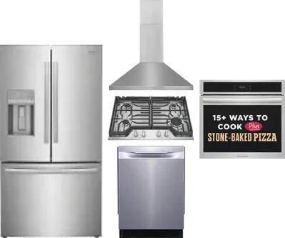 5 Piece Package Includes Refrigerator, Cooktop, Wall Oven, Hood And Dishwasher