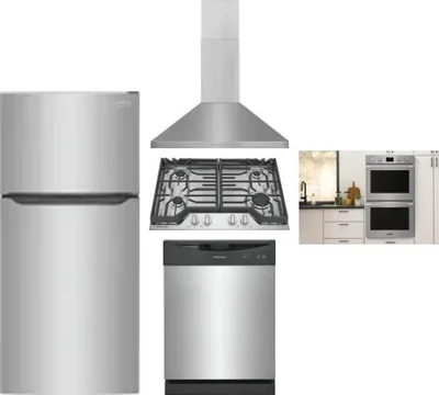 5 Piece Package Includes Refrigerator, Cooktop, Wall Oven, Hood And Dishwasher