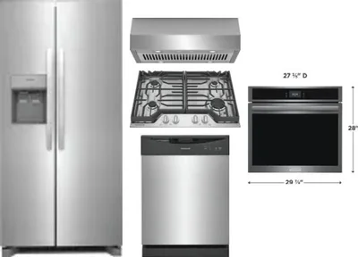5 Piece Package Includes Refrigerator, Cooktop, Wall Oven, Hood And Dishwasher