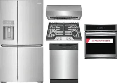 5 Piece Package Includes Refrigerator, Cooktop, Wall Oven, Hood And Dishwasher
