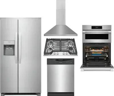5 Piece Package Includes Refrigerator, Cooktop, Wall Oven, Hood And Dishwasher