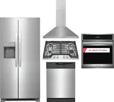 5 Piece Package Includes Refrigerator, Cooktop, Wall Oven, Hood And Dishwasher