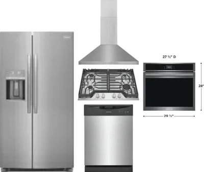 5 Piece Package Includes Refrigerator, Cooktop, Wall Oven, Hood And Dishwasher