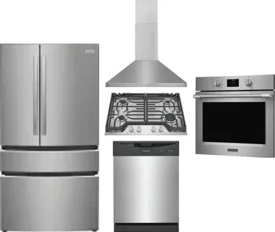 5 Piece Package Includes Refrigerator, Cooktop, Wall Oven, Hood And Dishwasher