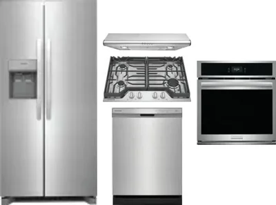 5 Piece Package Includes Refrigerator, Cooktop, Wall Oven, Hood And Dishwasher