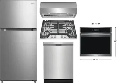 5 Piece Package Includes Refrigerator, Cooktop, Wall Oven, Hood And Dishwasher
